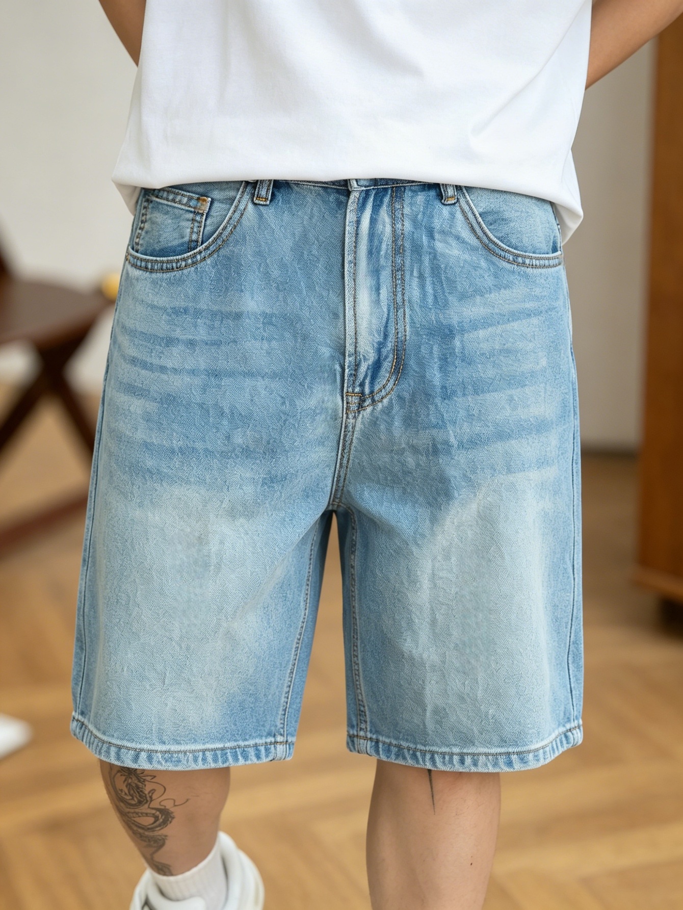 Jorts in denim blu a taglio am - Korean Men Lifestyle recensione e prezzo