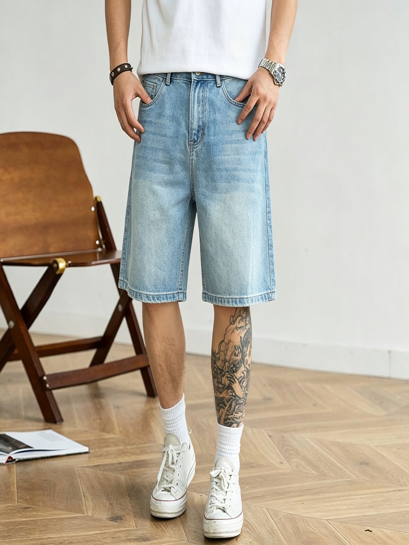 Jorts in denim blu a taglio am - Korean Men Lifestyle recensione e prezzo