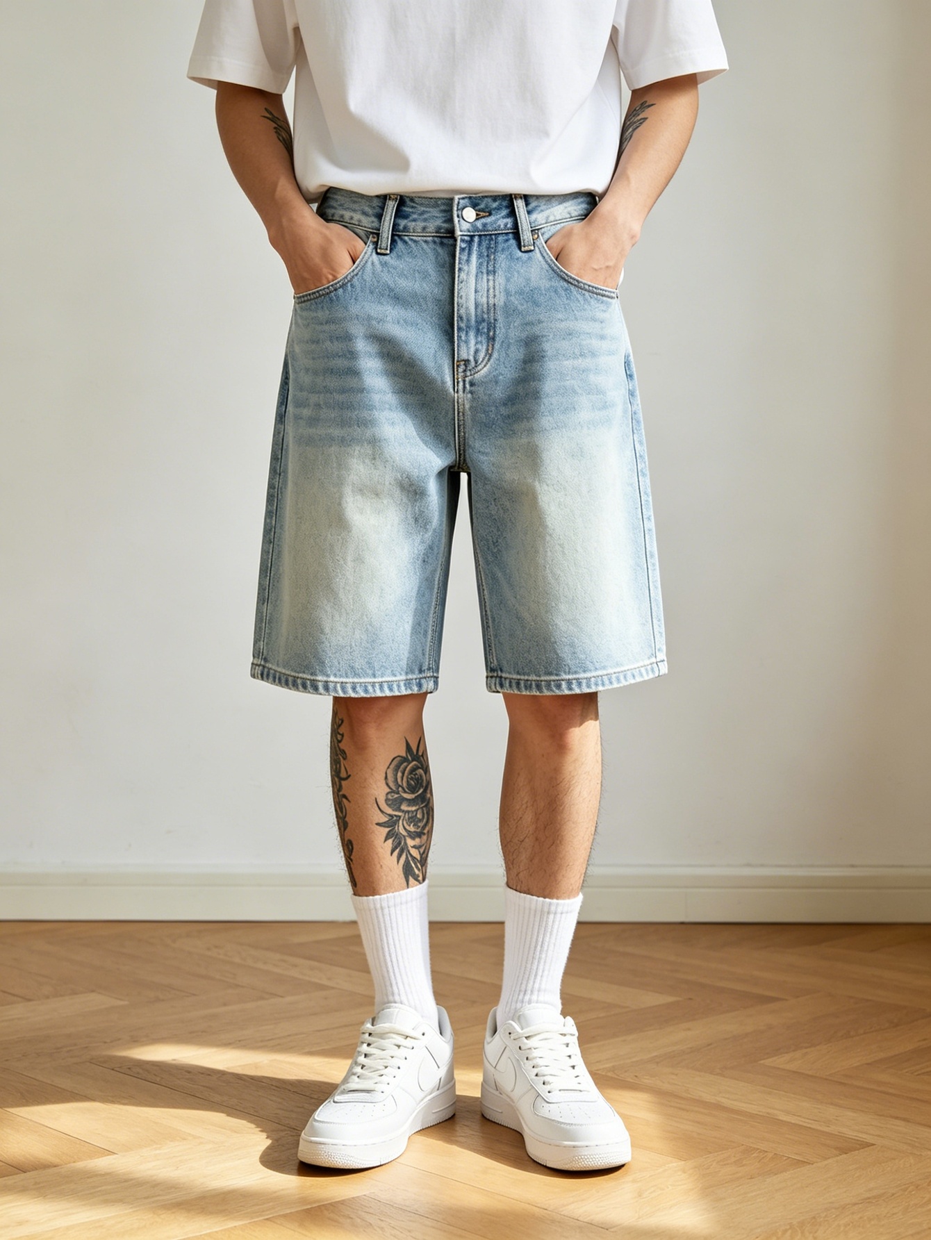 Jorts in denim blu a taglio am - Korean Men Lifestyle recensione e prezzo
